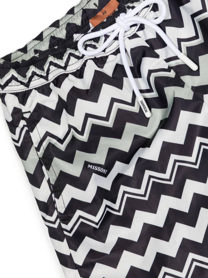 Missoni Kids zigzag-print drawstring swim shorts