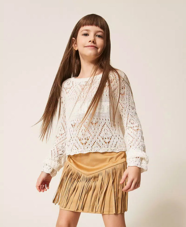 TWINSET Short suede skirt with fringes