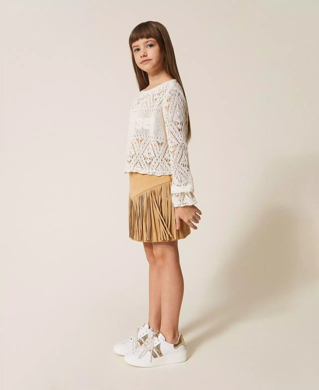 TWINSET Short suede skirt with fringes