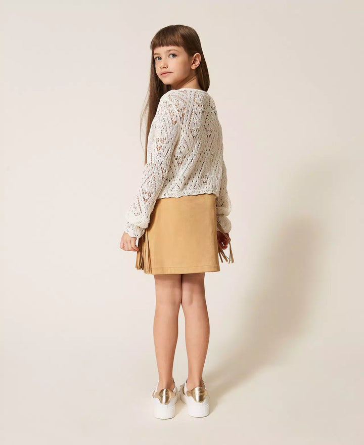 TWINSET Short suede skirt with fringes