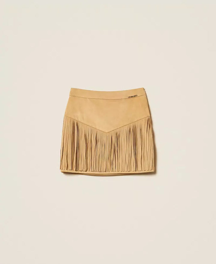 TWINSET Short suede skirt with fringes