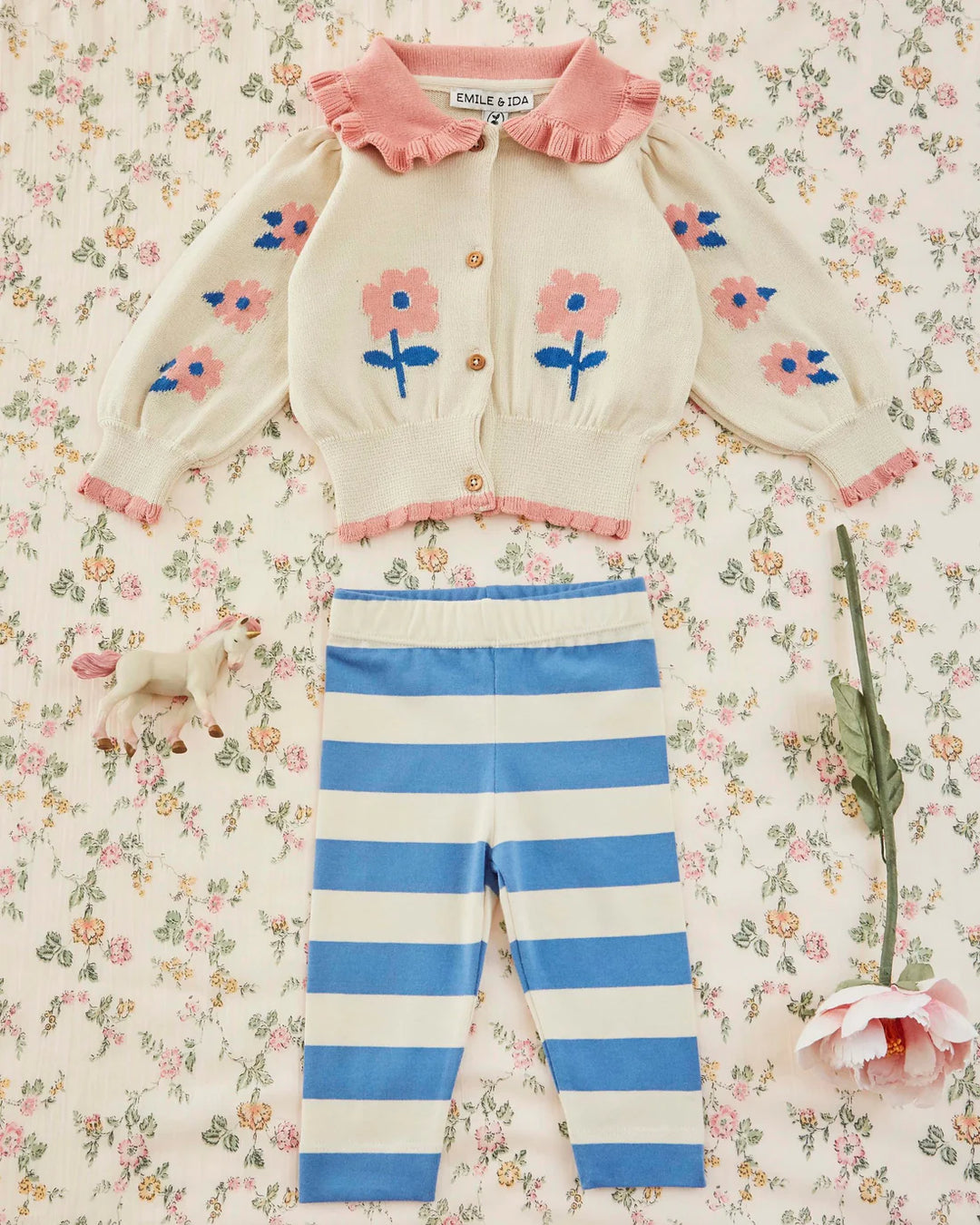 EMILE AT IDA Cardigan Beige jacquard ruffle