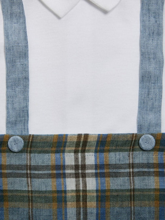 Il Gufo Linen madras & cotton jersey romper