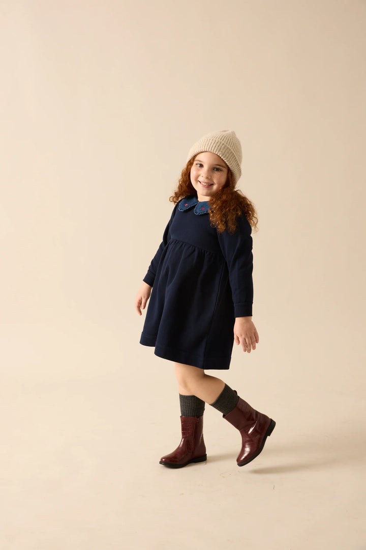 LIL LEGS Sweet Campaign Denim Collar Sweatshirt Dress