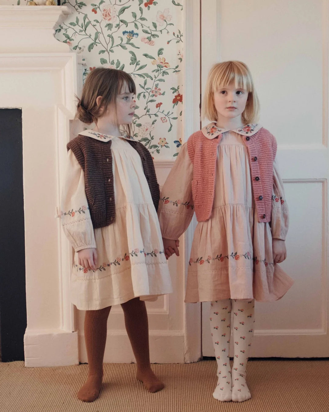 EMILE ET IDA Dress Embroidered cross stitch pink