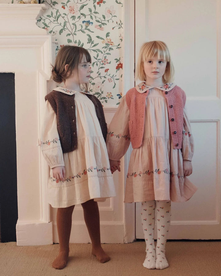 EMILE ET IDA Dress Embroidered cross stitch pink