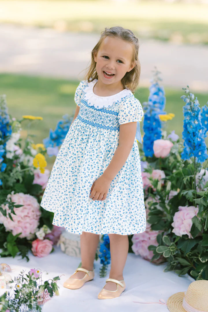 ANTOINETTE PARIS Isadora Floral Blue Short Puff Empire Dress