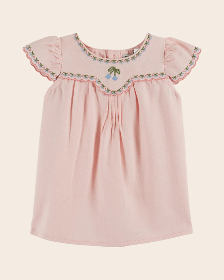 EMILE AT IDA Baby dress Embroidered pink cherries