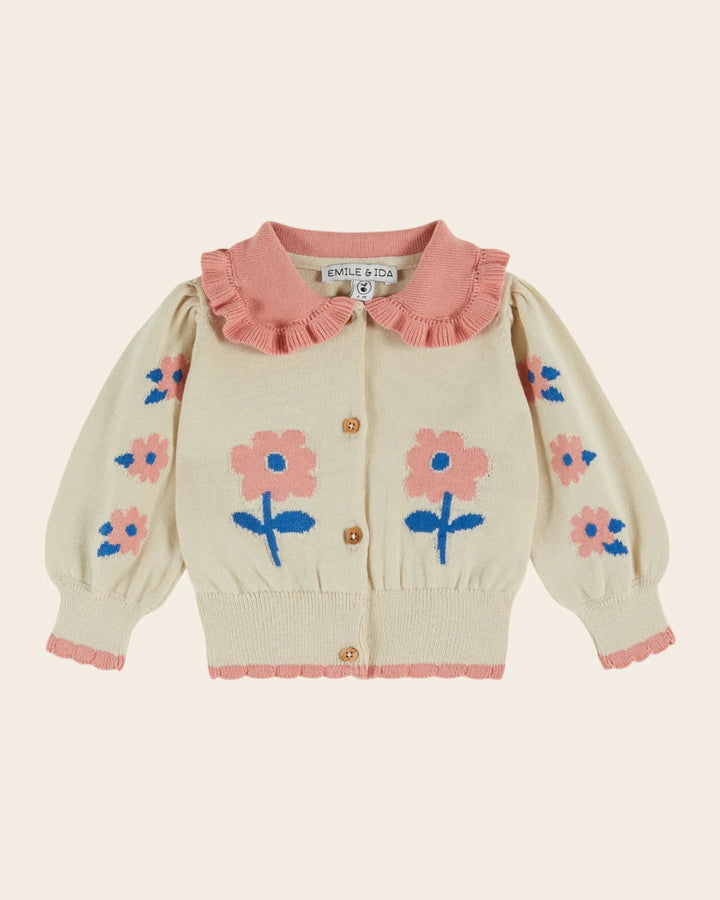 EMILE AT IDA Cardigan Beige jacquard ruffle