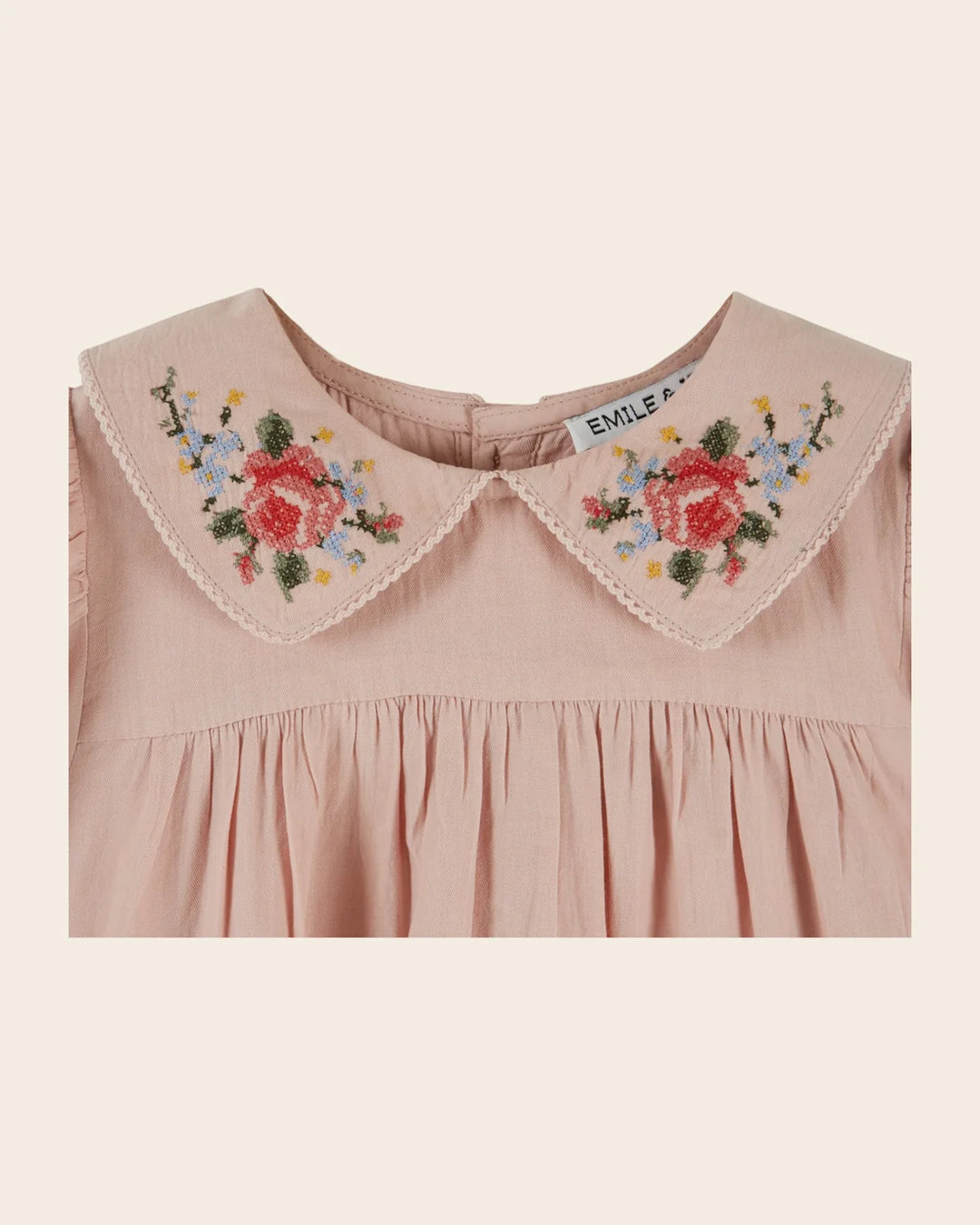 EMILE ET IDA Dress Embroidered cross stitch pink