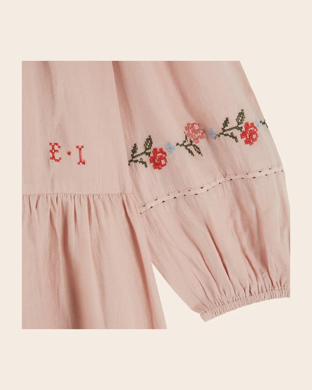 EMILE ET IDA Dress Embroidered cross stitch pink