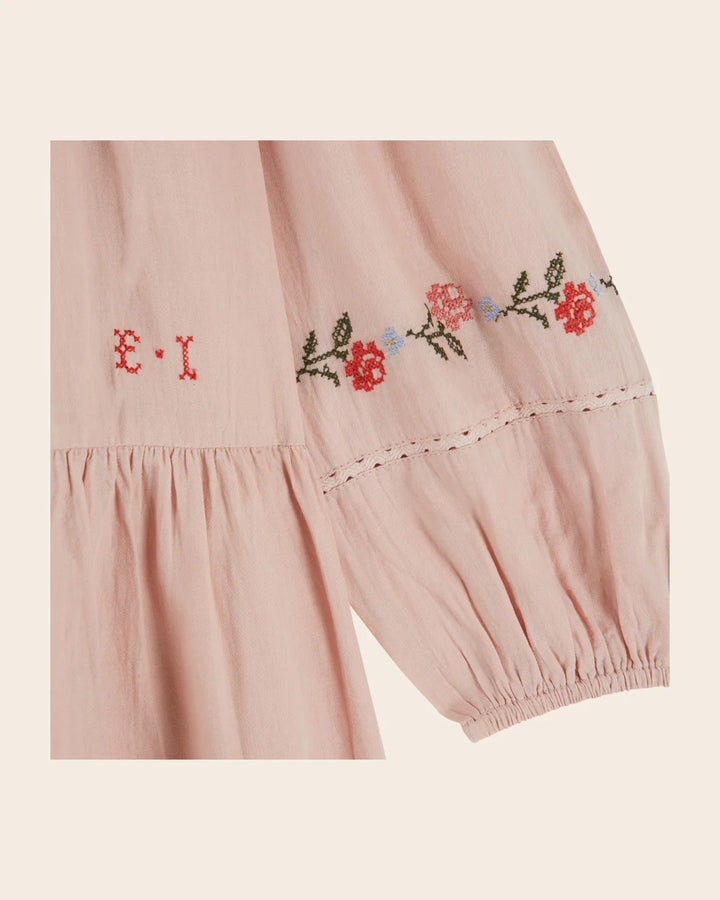EMILE ET IDA Dress Embroidered cross stitch pink