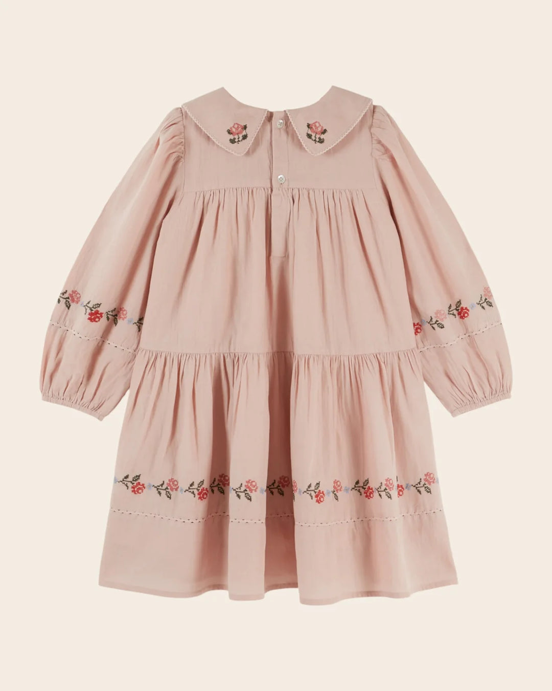 EMILE ET IDA Dress Embroidered cross stitch pink