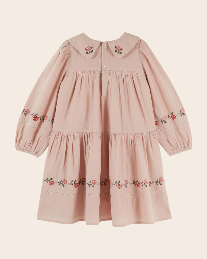 EMILE ET IDA Dress Embroidered cross stitch pink