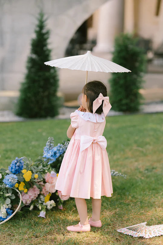 ANTOINETTE PARIS Cherry Pink Short Puff Smocked Dress