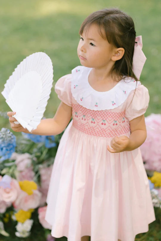 ANTOINETTE PARIS Cherry Pink Short Puff Smocked Dress