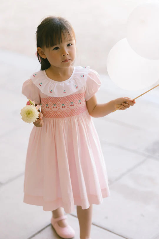 ANTOINETTE PARIS Cherry Pink Short Puff Smocked Dress