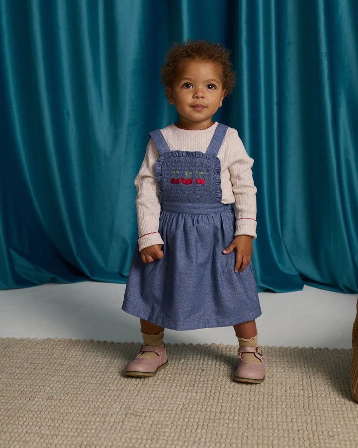 Gingersnaps Baby Margot Pinafore Dress And Tee Set - Blue / Cherry