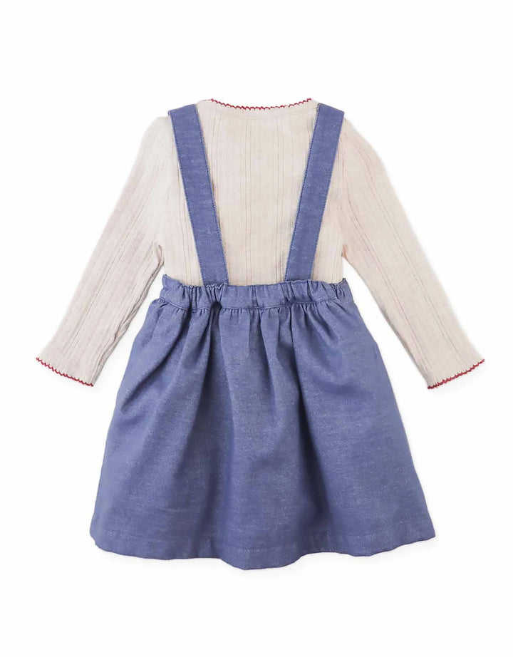 Gingersnaps Baby Margot Pinafore Dress And Tee Set - Blue / Cherry
