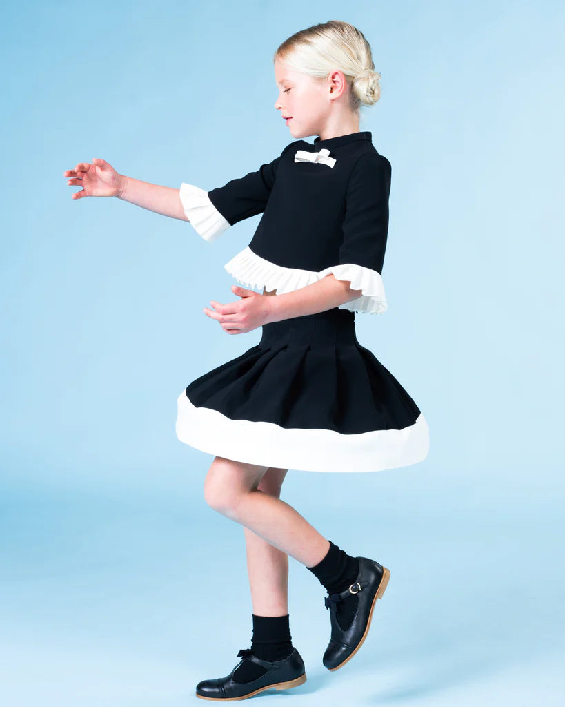 Mi Mi Sol pleated-edge cotton blouse SKIRT SET