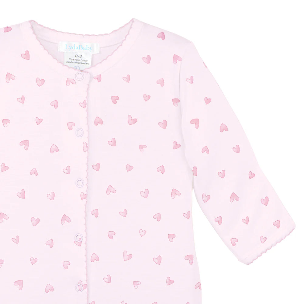 LYDA BABY Festive Hearts Pink Printed Footie | Baby Girl