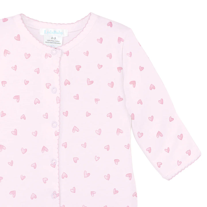 LYDA BABY Festive Hearts Pink Printed Footie | Baby Girl