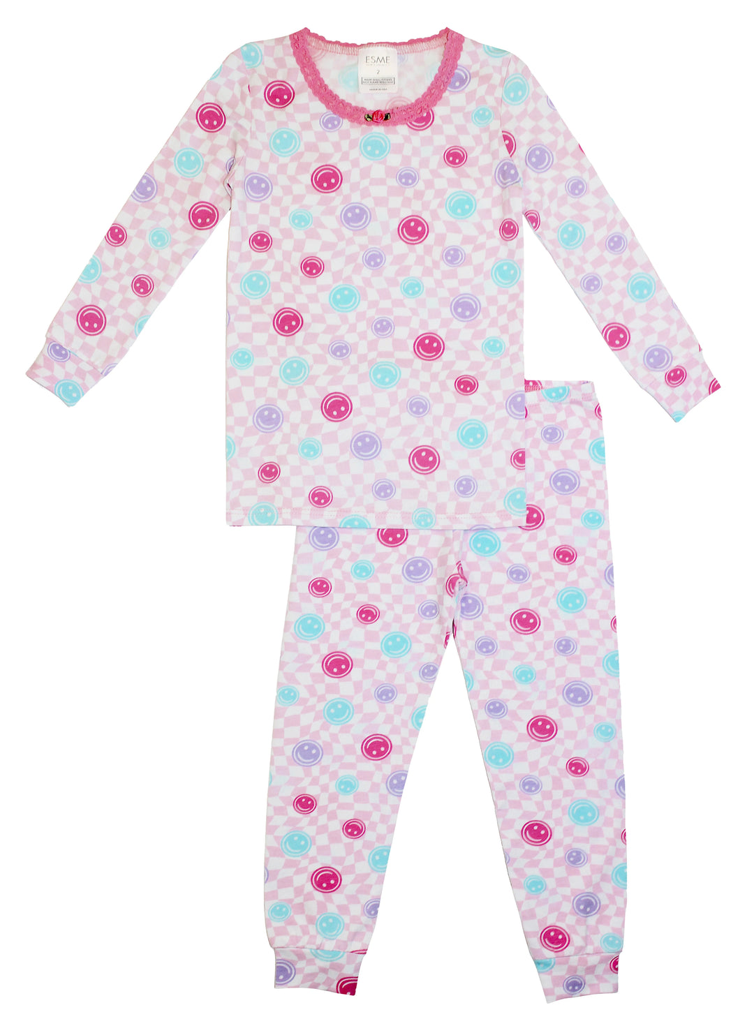 ESME PJ SET PINK HAPPY FACE
