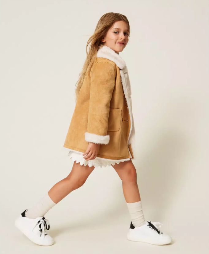 TWINSET SUEDE BABY COAT with faux fur