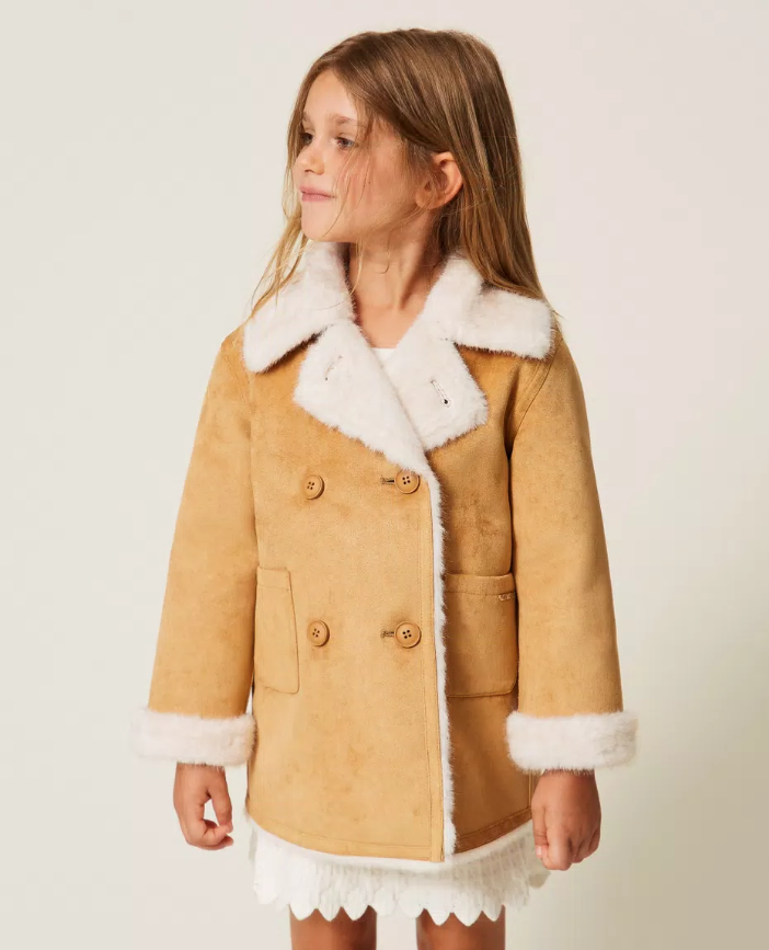 TWINSET SUEDE BABY COAT with faux fur