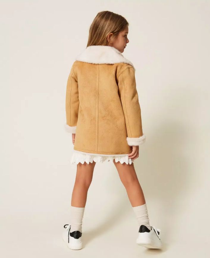 TWINSET SUEDE BABY COAT with faux fur