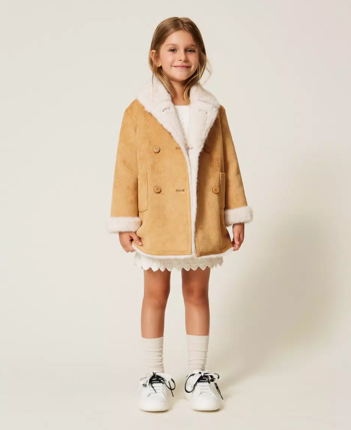 TWINSET SUEDE BABY COAT with faux fur