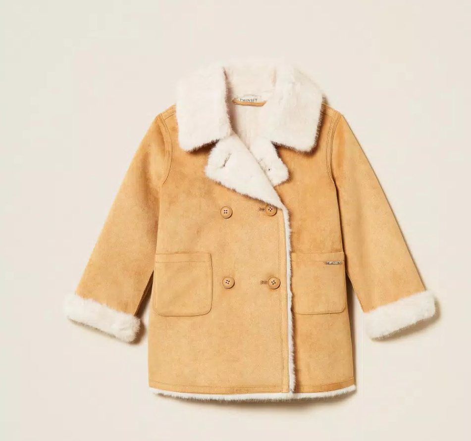 TWINSET SUEDE BABY COAT with faux fur