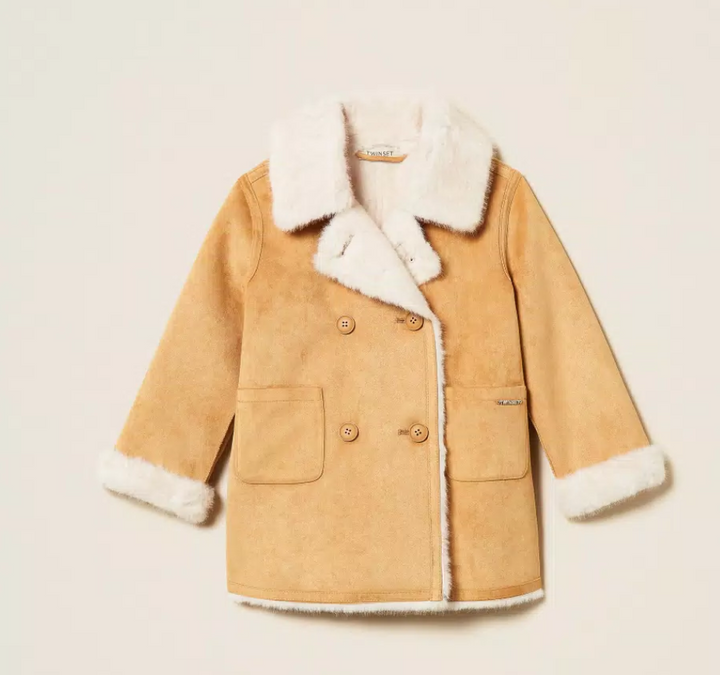 TWINSET SUEDE BABY COAT with faux fur