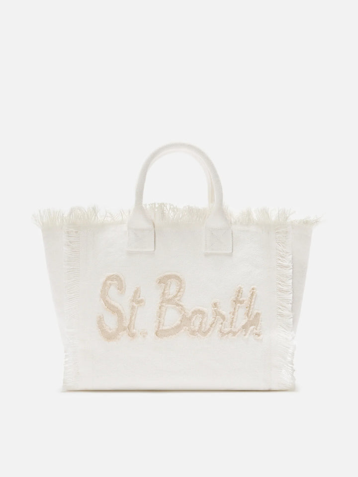 MC2 SAINT BARTH White Colette canvas bag with fabric logo patch