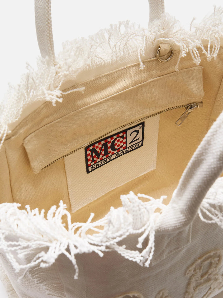 MC2 SAINT BARTH White Colette canvas bag with fabric logo patch