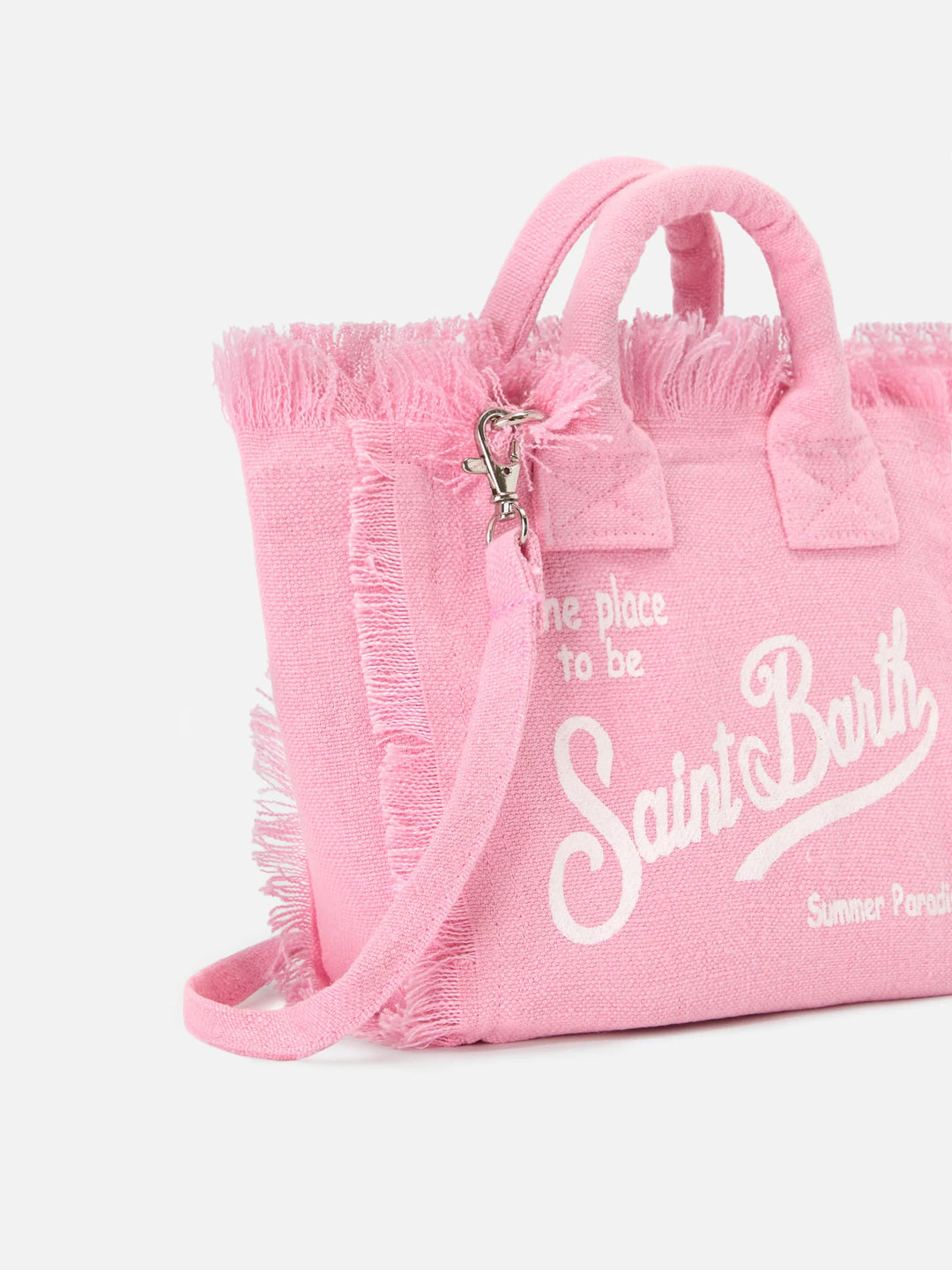 MC2 SAINT BARTH Pink solid color linen Vanity mini bag with removable strap