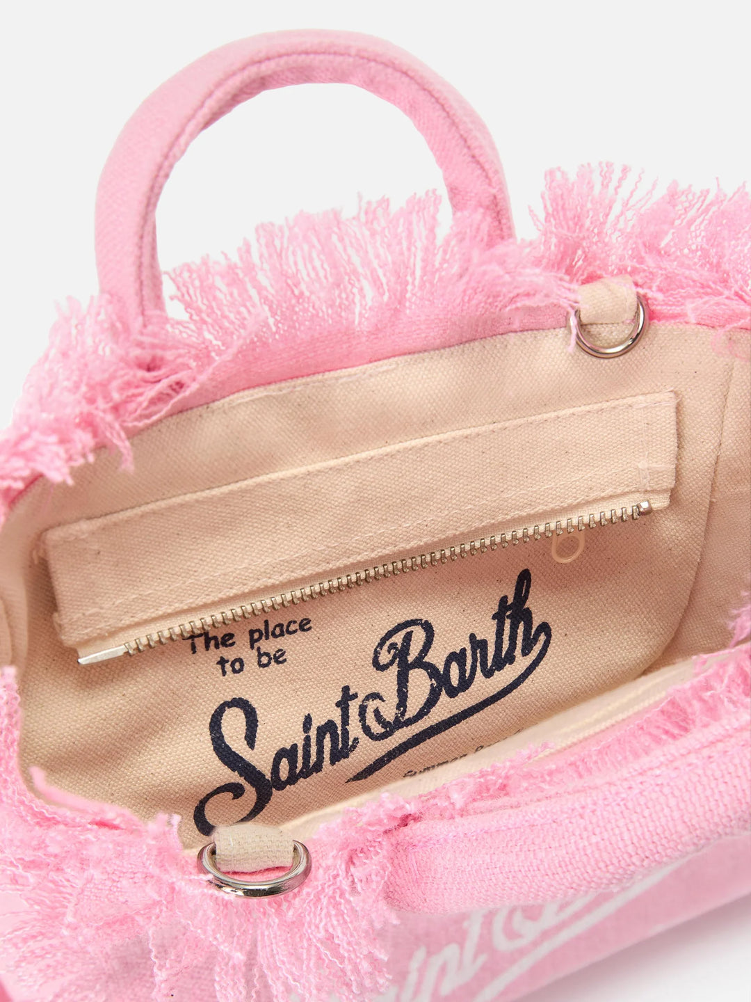 MC2 SAINT BARTH Pink solid color linen Vanity mini bag with removable strap