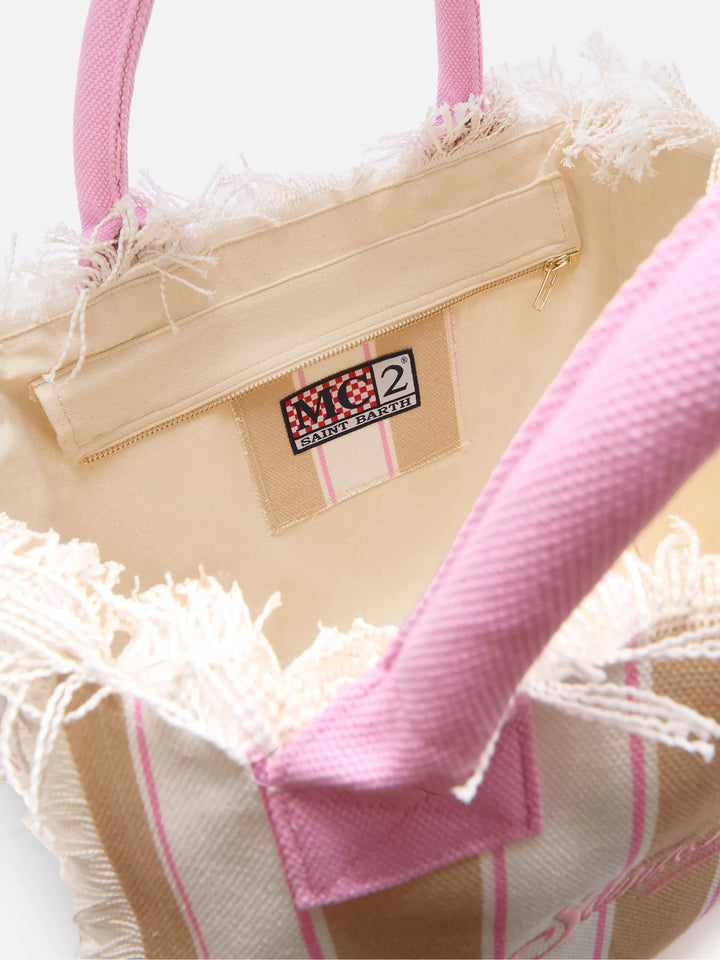 MC2 SAINT Regular Vanity canvas bag with beige vertical stripes
