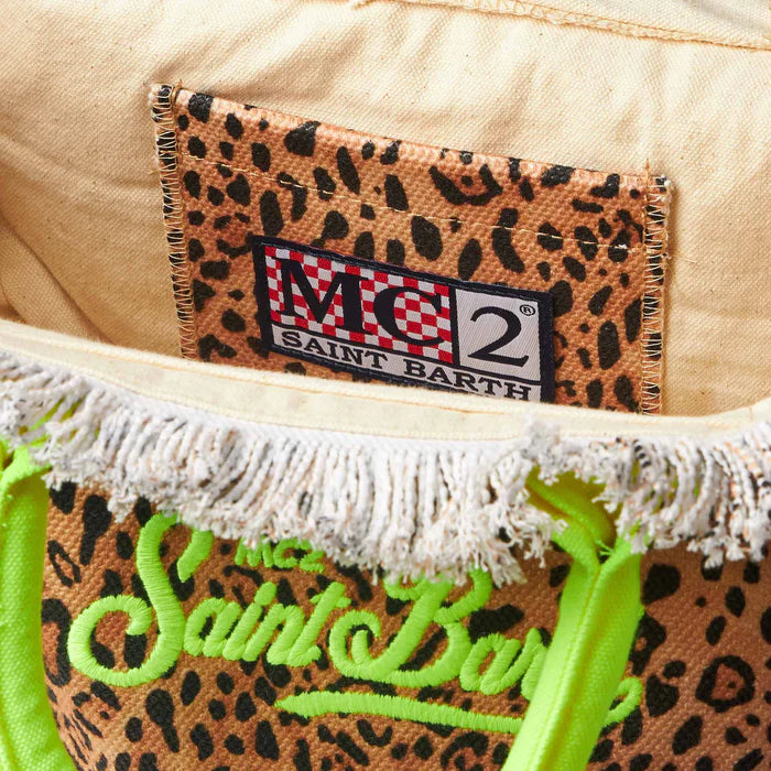 MC2 SAINT BARTH Colette cotton canvas handbag with animalier print