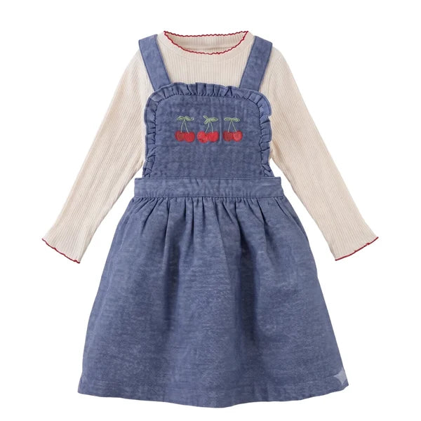 Gingersnaps Baby Margot Pinafore Dress And Tee Set - Blue / Cherry