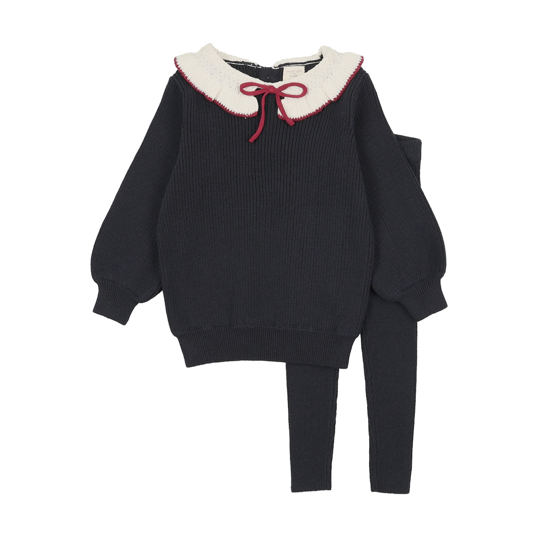 LIL LEGS Ruffle Collar Knit Toddler NAVY Set Girl