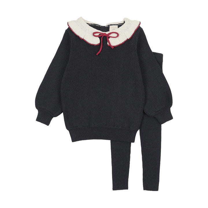 LIL LEGS Ruffle Collar Knit Toddler NAVY Set Girl
