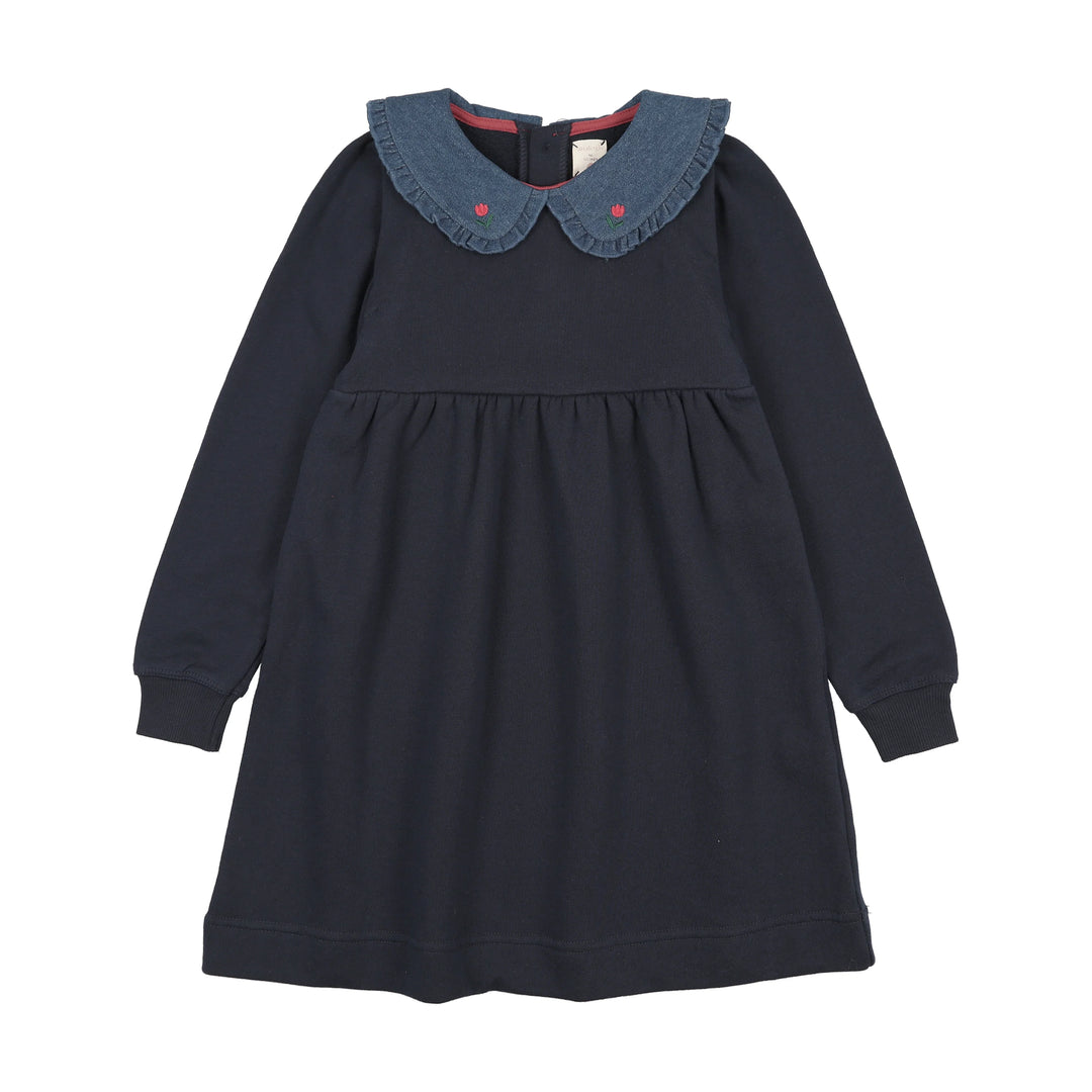 LIL LEGS Sweet Campaign Denim Collar Sweatshirt Dress