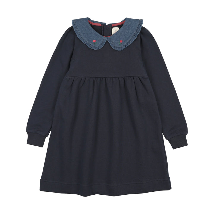 LIL LEGS Sweet Campaign Denim Collar Sweatshirt Dress