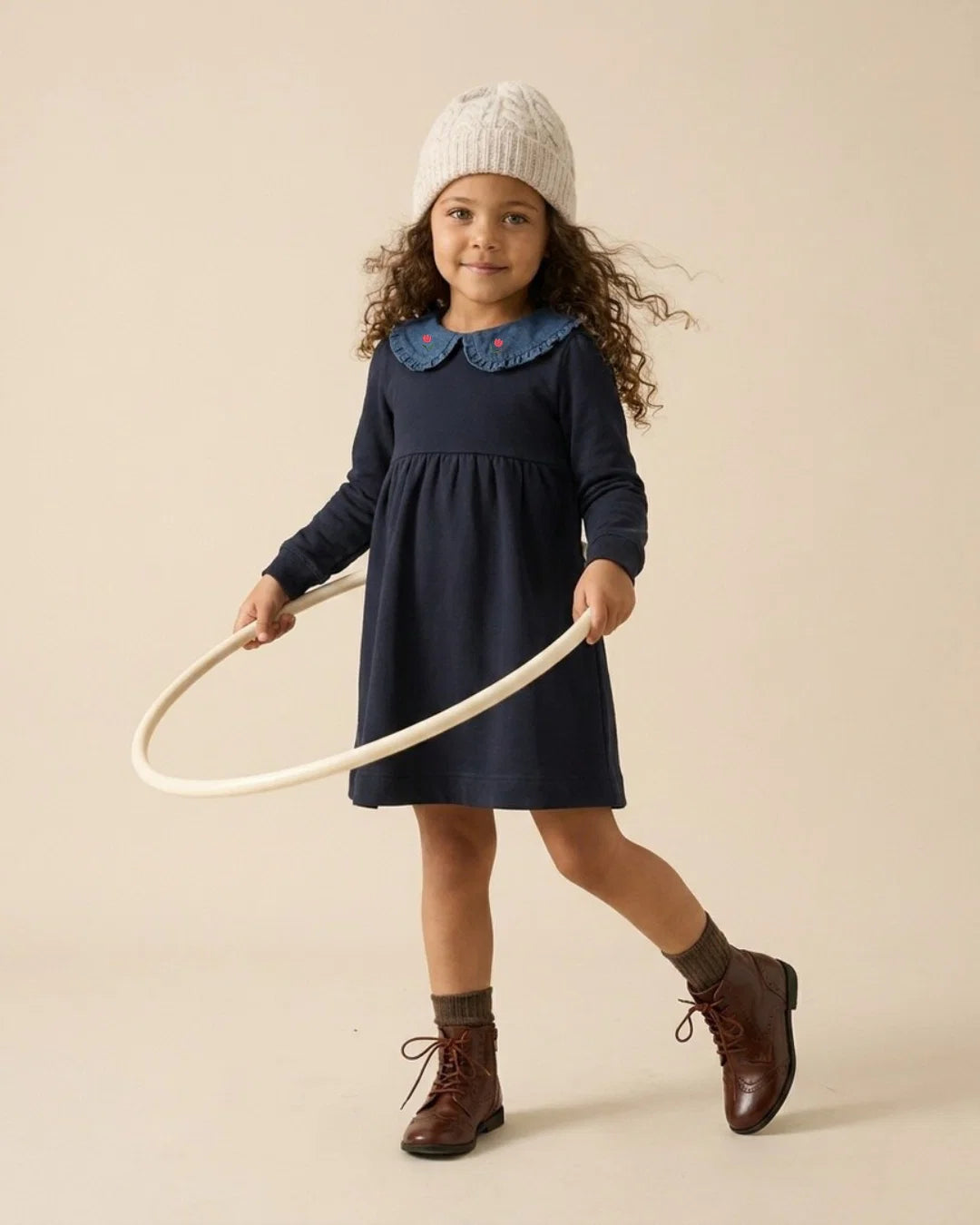 LIL LEGS Sweet Campaign Denim Collar Sweatshirt Dress