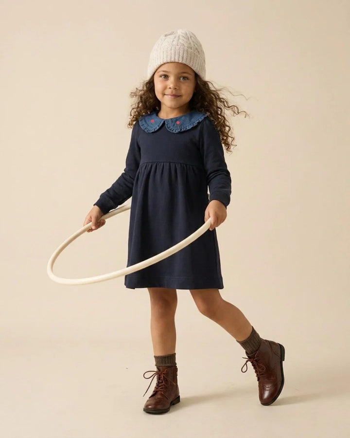 LIL LEGS Sweet Campaign Denim Collar Sweatshirt Dress