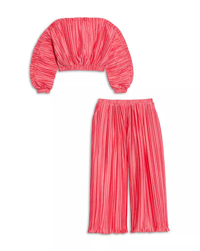 Cult Gaia Girls' Mila Satin Plissé Top & Pants Set