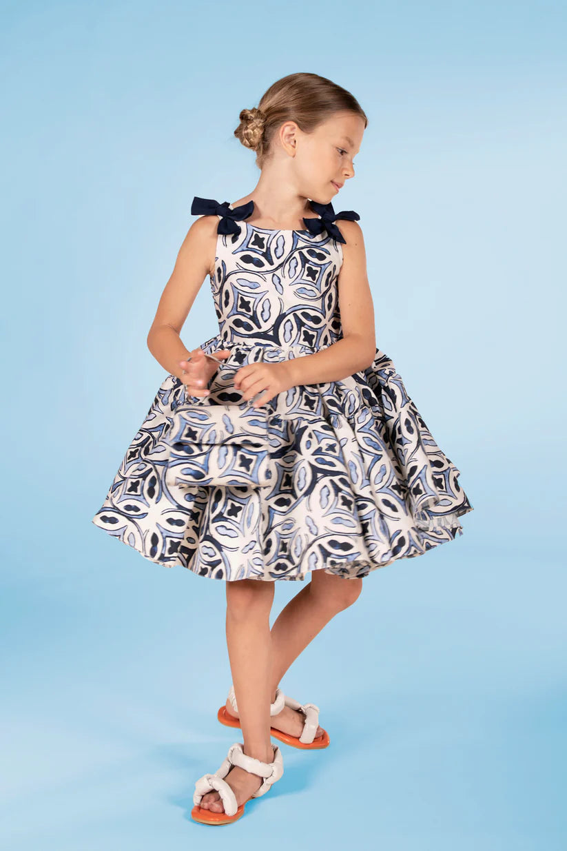 MIMISOL Tile-print satin-cotton dress