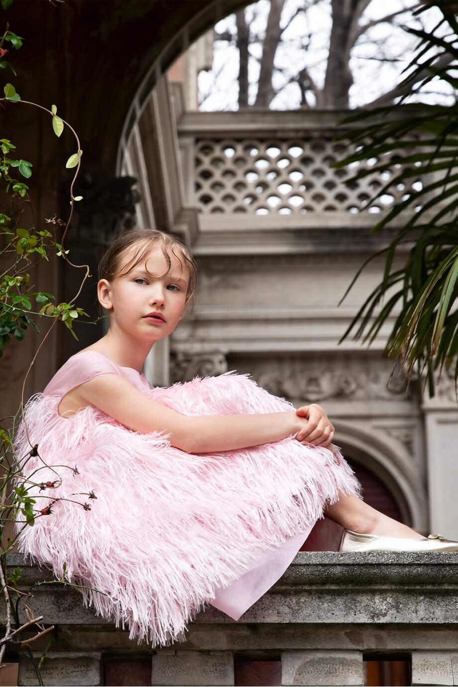 MARCHASA SILK EMBLISHED DRESS